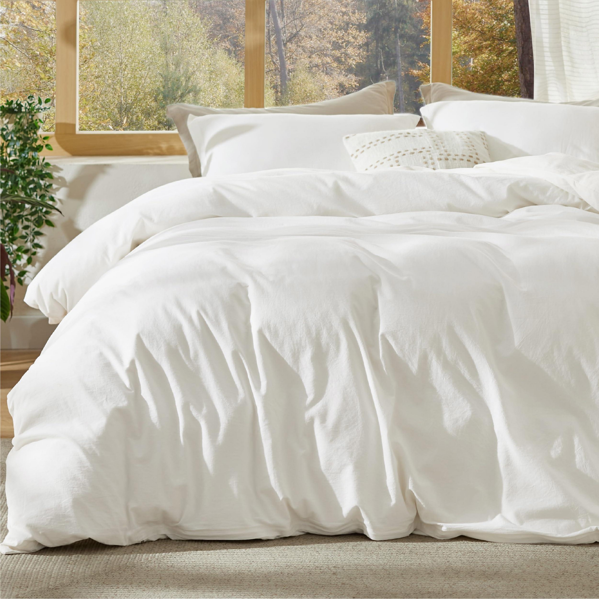 Bedsure 100% Washed Cotton Duvet Cover King Size Stone-washed White Minimalist All Season GentleSoft OEKO TEX Certified Mother's Day Gift