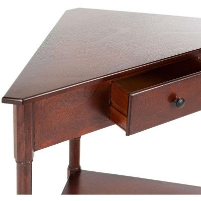 Cherry Triangular Wood Corner Console with Storage, 38"x22"
