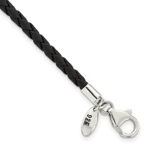 Black Bow Jewelry 3mm Black Leather Cord & Sterling Silver Starter Bead Bracelet - 1 of 4
