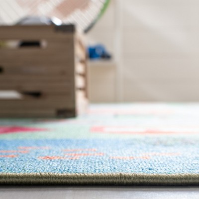 Kids Playhouse Green and Charcoal Synthetic Area Rug 7'9" x 10'