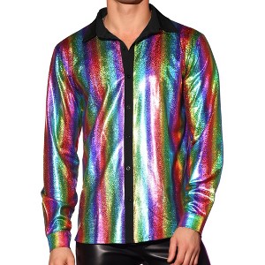 Lars Amadeus Men's Long Sleeves Button Down Nightclub Shiny Party Shirts - 1 of 4