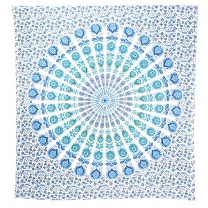 HomeRoots 92" X 84" Blue Green And White Mandala Cotton Hanging Tapestry - 1 of 4