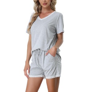 cheibear Women's Soft Shorts Sleeve Nightwear with Pockets Pajama Set 2 Pcs - 1 of 4