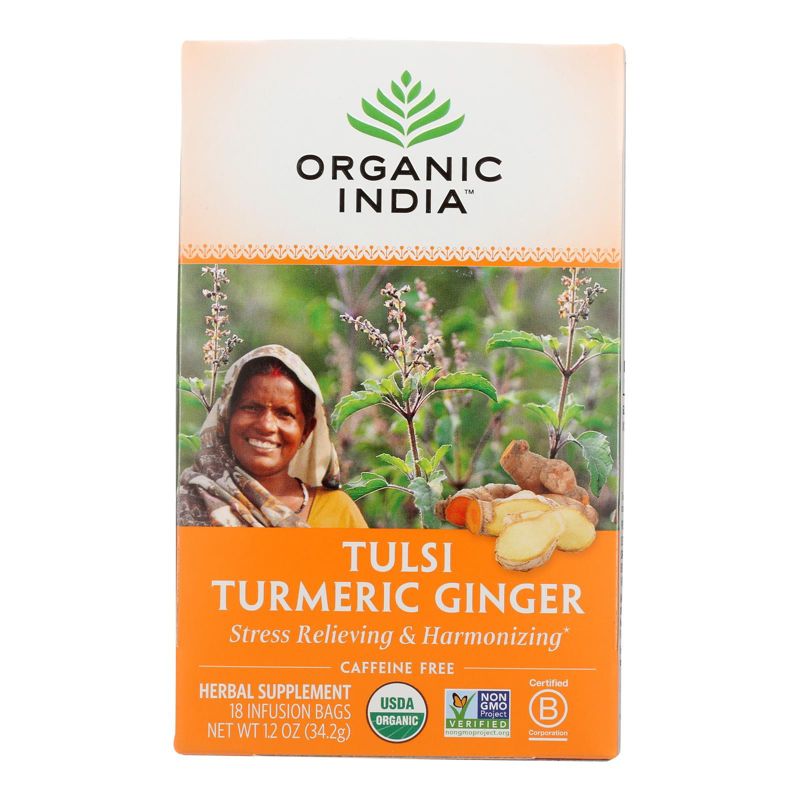 Organic India Organic Tulsi Turmeric Ginger Tea - Case of 6/18 Bags, 2 of 6