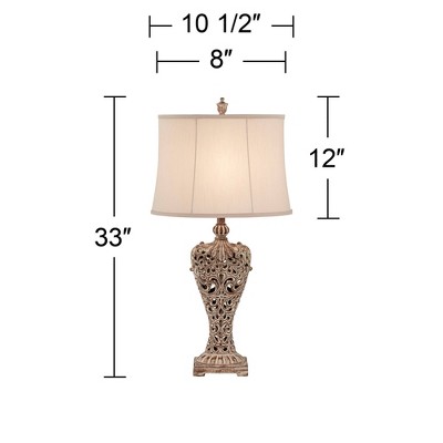 Elle Antique Gold Scroll 33" Table Lamp with Off-White Shade