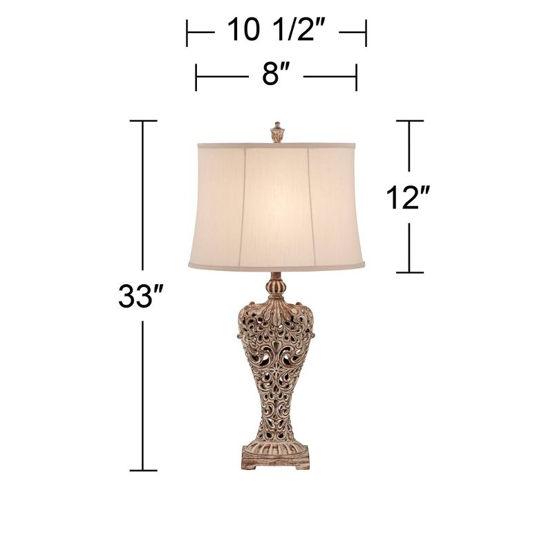 Barnes and Ivy Elle Traditional Table Lamp 33" Tall Antique Gold Florentine Off White Oval Shade for Bedroom Living Room Bedside Nightstand Office, 4 of 10