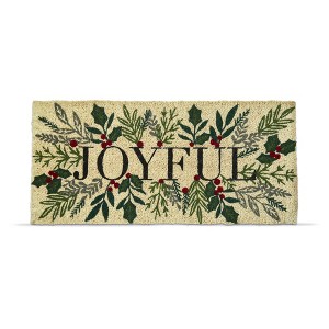 TAG 18" x 40" Christmas Holly Berries Branch "Joyful" Estate Coir Door Mat - 1 of 1