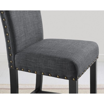 Gray Upholstered Wood Counter Height Stools with Nailhead Trim, Set of 2