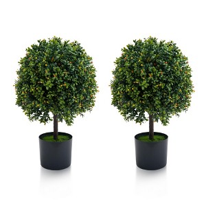 20 Inch Artificial Topiary Ball Tree Set of 2, Faux Boxwood Trees with Fruits and Plant Pot, Indoor Outdoor Fake Greenery Plants Perfect - 1 of 4