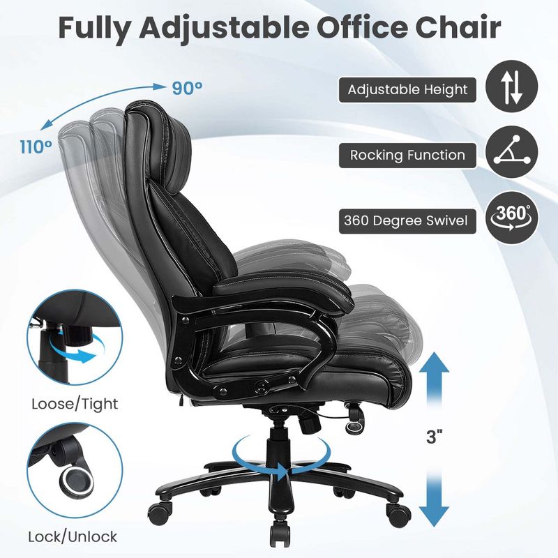 Costway Big and Tall Office Chair 500lbs with 6-Point Massage Wide Seat & Padded Armrests, 4 of 11