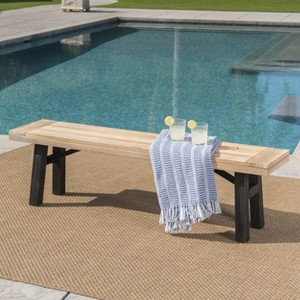 Airsurfer 63"L x 14"W x 17"H Outdoor Bench with Slat Panel Design and Acacia Wood Frame, Natural and Grey - 1 of 4