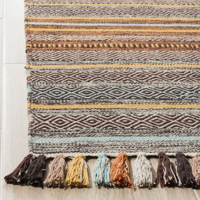 Turquoise and Brown Handwoven Cotton Striped 8' x 10' Area Rug