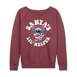 Women's - Lilo and Stitch - Santas Lil Helper Christmas Lightweight French Terry Wide Neck Long Sleeve Shirt - 1 of 4