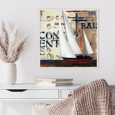 Blue Sailing Race II Abstract Canvas Art with White Floater Frame