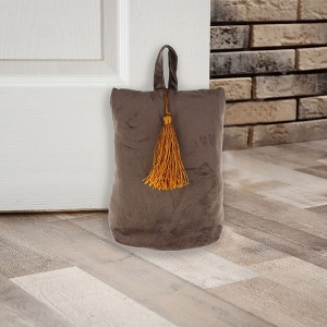 Evideco French Home Goods Velvet Fabric Weighted Door Stop – 2.3 lbs with Tassel Accent, Decorative & Functional – Easy Placement with Handle - 1 of 4