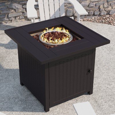 Olympia Black 28" Square Gas Fire Pit Table with Lava Rocks
