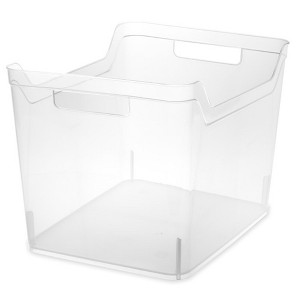 Sterilite Wide Shelf Bin Organizing Plastic Container, Home Kitchen or Office Storage Tote, Open Top Basket with Handles, 12 Pack, Clear - 1 of 4