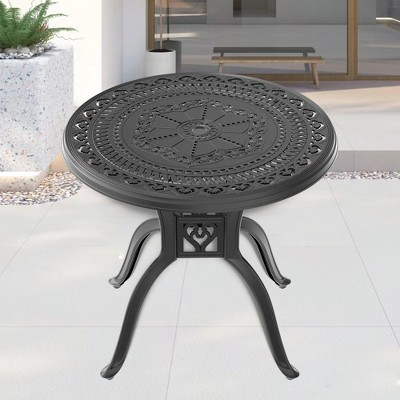 Vynxaria 31.50-inch Cast Aluminum Patio Dining Table with Umbrella Hole ¨C Elegant Outdoor Table
