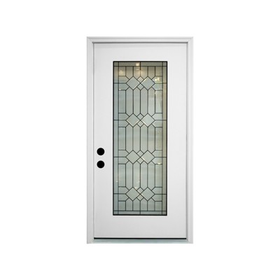 Lirago 36 x 80 in. Full Lite Decorative Glass Fiberglass Front Door, Right Hand Inswing - Finished White