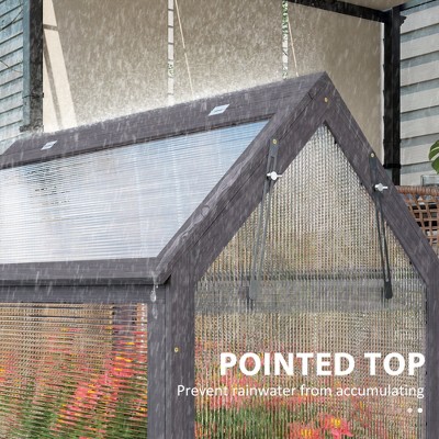 Gray Fir Wood Raised Garden Bed with Polycarbonate Greenhouse