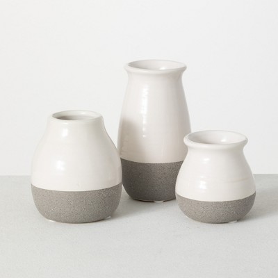 Petite Trio Gray and White Ceramic Vase Set