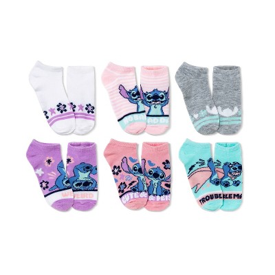 Disney's Lilo & Stitch Girls 6 Pack No-Show Socks, Girl's, Size: 6-8 1/2, Grey