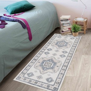 Boho Vintage Floral Printed Area Rug Low Pile Washable Stain Resistant Non Shedding Floor Mat with Non Slip Backing - 1 of 4