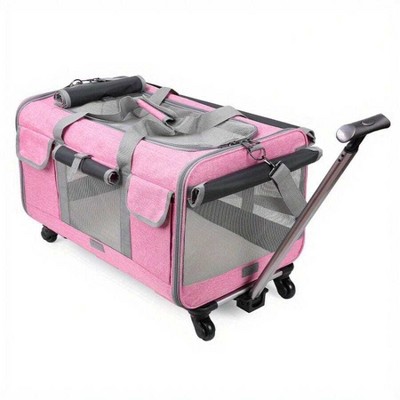 Babeyer Cat Dog Carrier With Detachable Wheels, Pet Travel Rolling Carrier, For Small And Medium-Sized Dogs And Cats