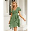 Clearlove Womens Skater Dresses V Neck Short Sleeve Tie Waist Solid Ruffle Boho Flowy Swing Mini Dress - 3 of 4