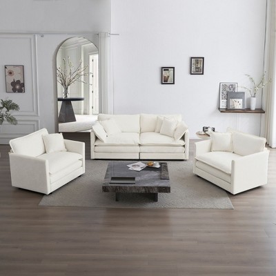 NicBex Couches for Living Room 3-Piece Upholstered Chenille Sofa 2 Seater Loveseat and 2*Chair Set Deep Seat Sofa Couch Furniture(1+1+2 Seat ), White