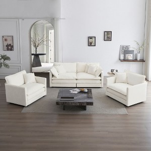 NicBex Couches for Living Room 3-Piece Upholstered Chenille Sofa 2 Seater Loveseat and 2*Chair Set Deep Seat Sofa Couch Furniture(1+1+2 Seat ), White - 1 of 4