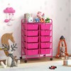 Tangkula 10 Drawers Rolling Cart Classroom Organizers Storage Cart with Wheels for Teacher Office Home School Supplies Tool Craft Hot Pink - 4 of 4