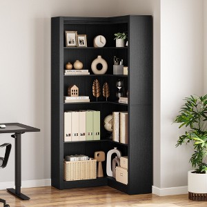 71.8'' Corner Bookshelf - Farmhouse Corner Bookcase, Large L-Shaped Bookshelf, 5 Tier Display Shelf, Heavy Duty Bookcases, Bookshelves with Storage - 1 of 4