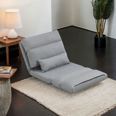 Resenkos Adjustable Floor Chair Sofa Bed, 6-Position Backrest with Pillow, Adult Use, No Assembly, Polyester, Gray