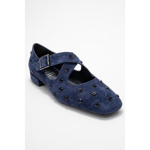 Addison - Navy Suede Cross Strap Mary Jane Shoes (Women) navy 9 Forever & Always Shoes US - 1 of 4