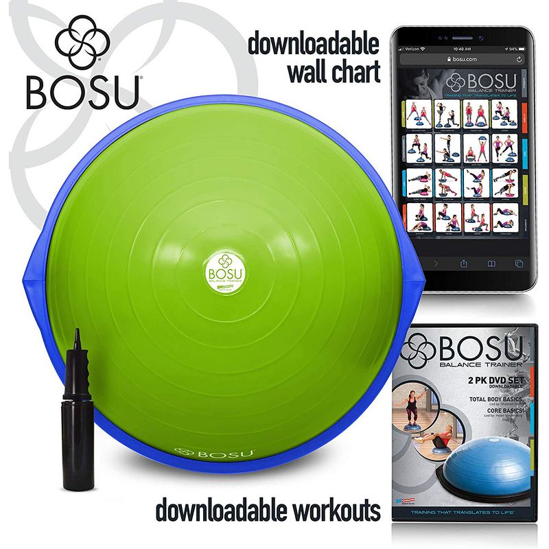 Bosu 72-10850 Home Gym Equipment The Original Balance Trainer 65 cm Diameter, Green and Blue, 2 of 7