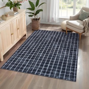 Acekool Geometric Checkered Area Rug, Washable Non-Slip Low Pile Entryway Carpet, Ultra Thin Lightweight Modern Throw Mat for Bedroom Living Room - 1 of 4