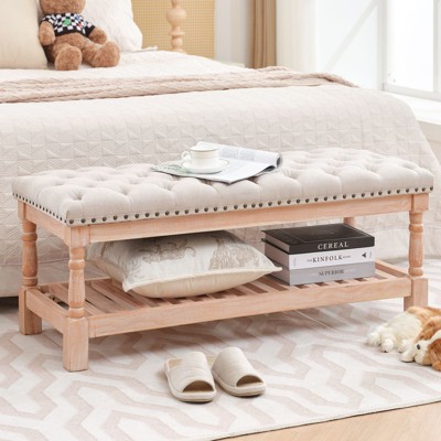 Hyleory 44.3-inch Corduroy Oversized Storage Solid Wood Comfort Bedside Bench for Bedroom, Living Room and Nursing Room
