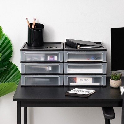 Medium Black Plastic 3-Drawer Desktop Organizer, 2-Pack