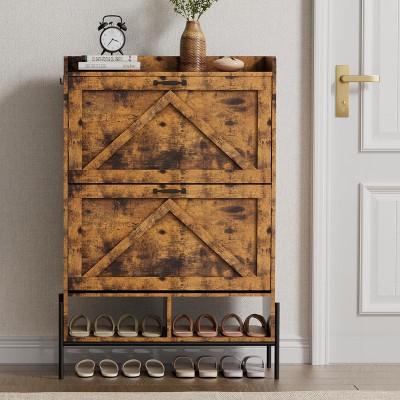 Shoe Cabinet, Shoe Rack with 2 Flip Drawers, Freestanding Shoe Storage Cabinet for Entryway