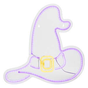 Northlight LED Witch Hat Neon Lighted Halloween Wall or Window Decoration - 15" - Purple - 1 of 4