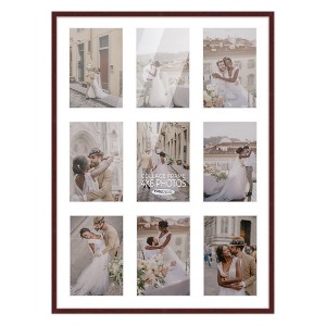 PosterPalooza | Brown Finish Collage Frame - White Mat, 20 Frame Sizes to Choose From, UV Acrylic - 1 of 4