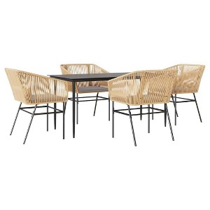 vidaXL Patio Dining Set with Cushions Table and Chairs Set Poly Rattan Glass - Brown 63" x 31.5" x 29.1" 4 Piece - 1 of 4