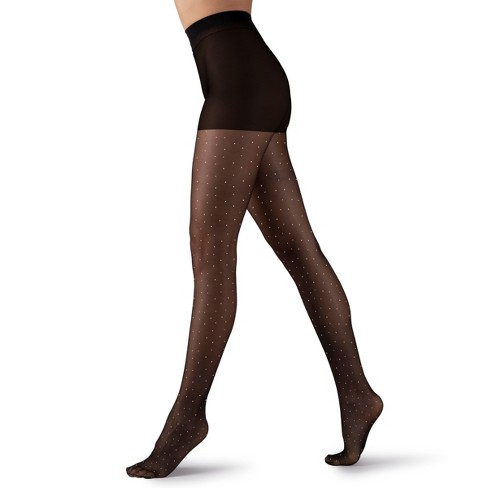 LECHERY Women's Lace Print Tights (1 Pair) - S/M, Black