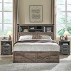 SinCiDo Farmhouse Queen Wood Bed Frame, 52" Tall Headboard with 4 Storage Drawers, LED Light & Charging Station, No Box Spring Needed - 3 of 4