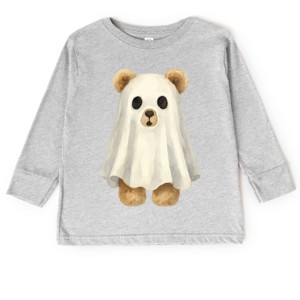 Watercolor Ghost Bear - Kids Youth Long Sleeve Tee and Kids Toddler Long Sleeve Tee - 1 of 2