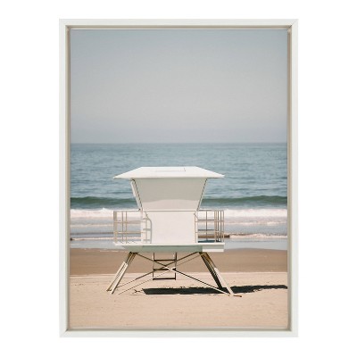 Sylvie Surf Shack Coastal Canvas Print with White Frame