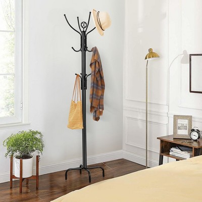 Black Metal Freestanding Coat Rack with Umbrella Stand
