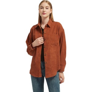 Anna-Kaci Women's Casual Boyfriend Button Down Shirt Coat - 1 of 4