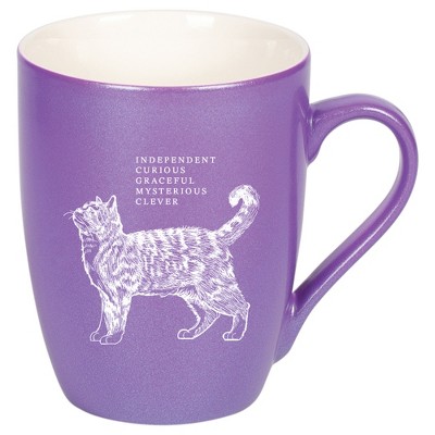 Elanze Designs 10 Ounce Ceramic Decorative Laser Engraved Giftable Novelty Tea Coffee Cup Mug Passion Purple Cat Independent Curious Mysterious